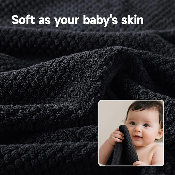 REDKISS 6-Piece Bath Towel Set - 2 Washcloths, 2 Hand Towels, 2 Bath Towels | Ultra-Fiber Coral Fleece, Super Absorbent, No Lint & No Fading | Perfect for Bathroom, Spa, Gym | Family & Adults-Black