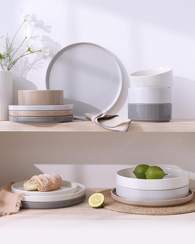 Famiware Nebula Plates and Bowls Set, 24 Pieces Dinnerware Sets, Dishes Set for 8, Multi-color