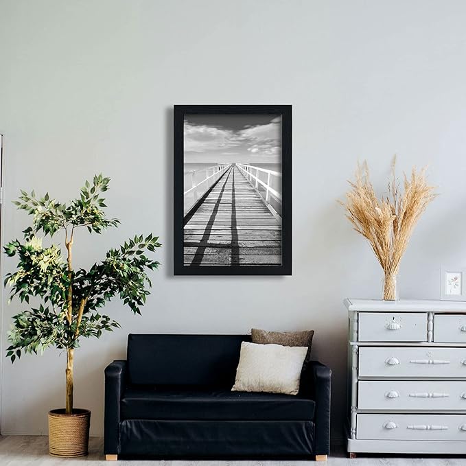 VCK 20x30 Poster Frame - Black, Textured Wood Picture Frames with Polished Plexiglass, Wall Gallery Display