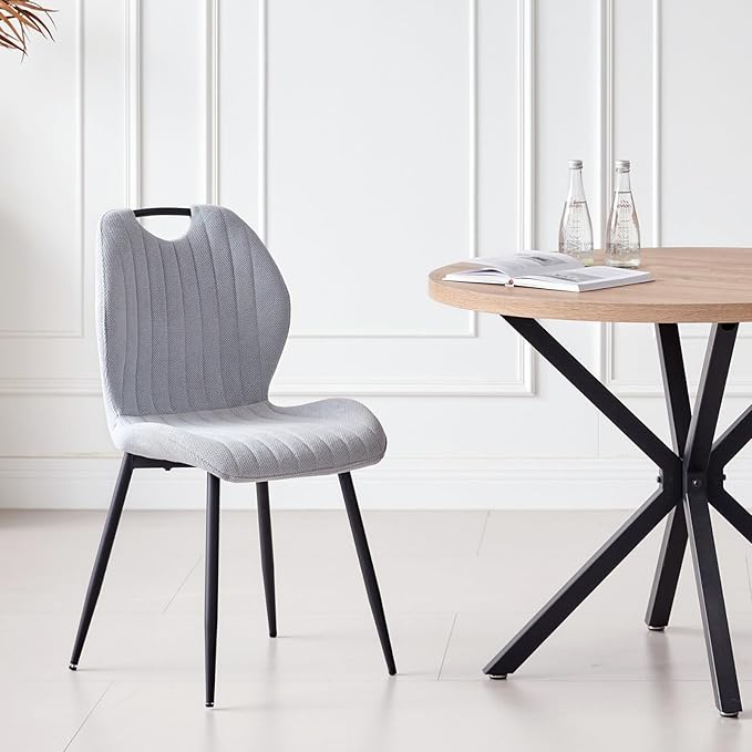 39" Round Dining Table Set for 4, Mid Century Kitchen Table with 4 Fabric Upholstered Dining Chairs for Apartment Living Room Space Saving