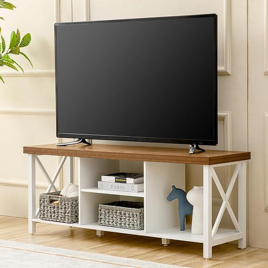 GAZHOME TV Stand for TV up to 55 Inches, TV Cabinet with Open Storage, TV Console Unit with Shelving for Living Room, Entertainment Room, White