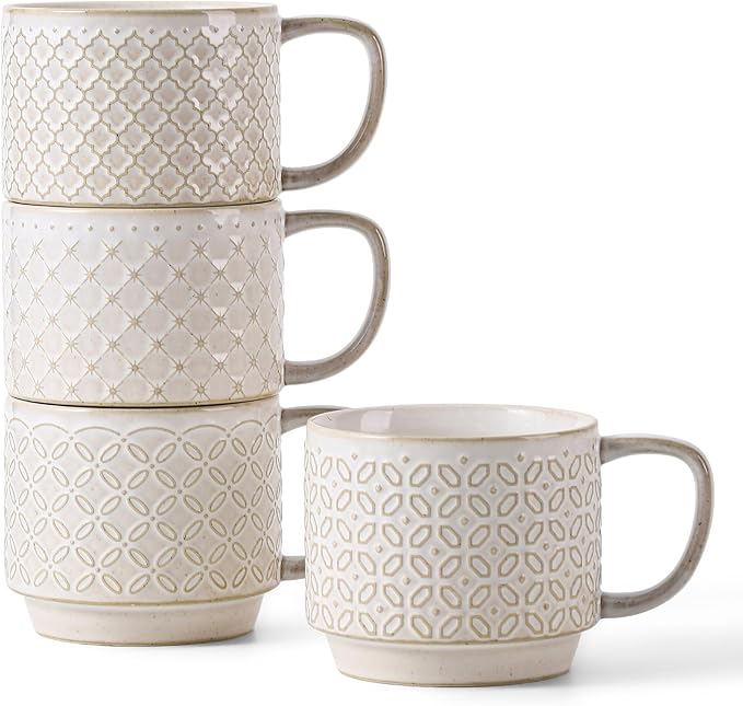 DOWAN 12oz Coffee Mugs Set of 4, Ceramic Coffee Mugs, Mugs Features A Relief Kiln-Change Technique, Microwave Safe, Thick-Walled Design for Heat Retention, Office and Home Use