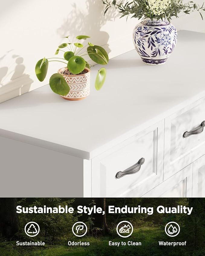 Pipishell White 7 Drawers Dresser for Bedroom, 47" Wide Wood Rustic Chest of Drawers with Bar Handles, Farmhouse Storage Dressers Organizer for Bedroom, Living Room, Hallway, White