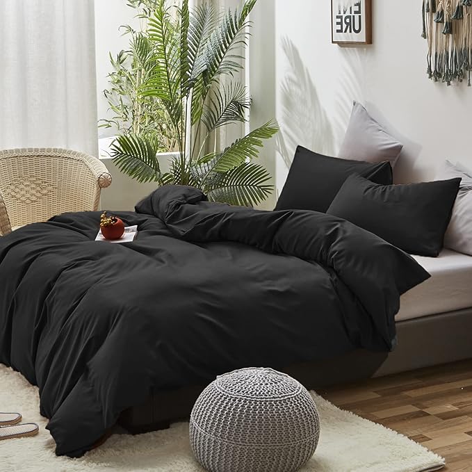 Luxlovery Black Comforter Full Size Men Women Solid Black Bedding Comforter Set Full Dark Color Quilts Blanket Soft Breathable Lightweight Pure Fluffy Comforter Set