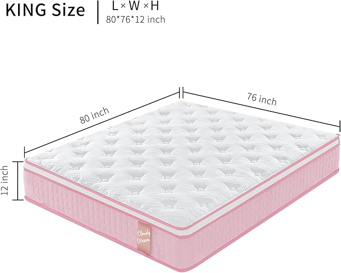 12 Inch Memory Foam Mattress,King Size Plush Hybrid Mattress,7-Zone Memory Foam & Pocket Spring,Edge Support & Motion Isolating,Pressure Relief, Certified Foams Fabric,Bed in a Box,Echelon Dream