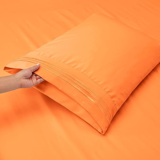 Nestl Full Sheet Set - Luxury 1800 Ultra-Soft Microfiber Full Bed Sheets - Double Brushed - Deep Pockets - Easy Fit - 4 Piece Set - Bedding Sheets & Pillowcases (Full, Light Orange)