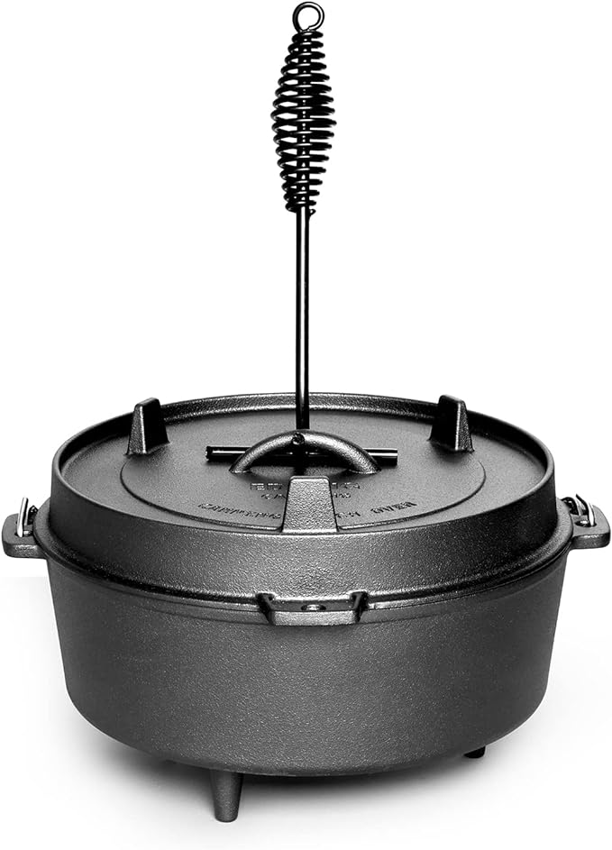 Pre-Seasoned Cast Iron Dutch Oven With Skillet Lid, Outdoor Camping Deep Pot for Camping Fireplace Cooking BBQ Baking Campfire, Leg Base, 4.5 Quart