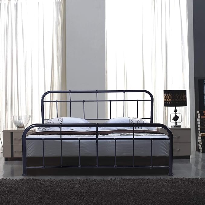 Metal Bed Frame Vintage Platform with Head Board Foot Board Mattress Foundation with Metal Slats Full Size for Bedroom School Students Kids Adults Storage Under Bed 500lbs (Black Metal, Full)