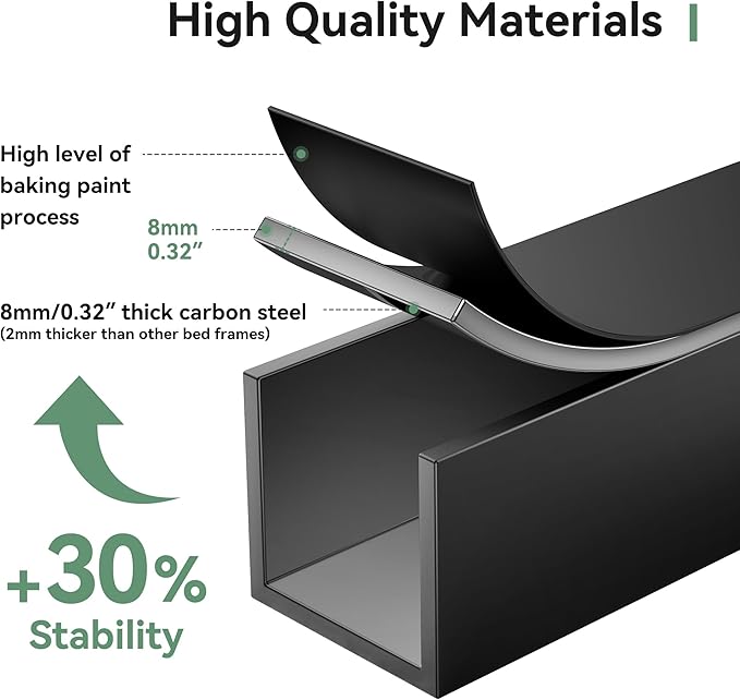 BedsPick 14 Inch Queen Bed Frame, Metal Platform Bed Frame Queen Size, Heavy Duty Sturdy Mattress Foundation, Mattress Anti-Slip, Easy Assembly, Noise Free, No Box Spring Needed, Black