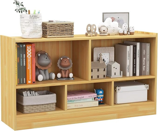 Toy Storage Organizer, 2-Tier Kids Bookshelf, 5 Cube Kids' Bookcases, Cabinets & Shelves, Wooden Toy Organizers, Small Book Shelf for Bedroom, Playroom, Classroom, Nursery (Burlywood)