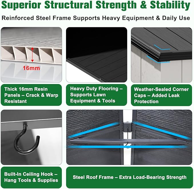 EAGLE PEAK 8x6 Resin Outdoor Storage Shed, Weatherproof Garden Shed with Floor & Lockable Doors, Tool & Equipment Storage for Backyard or Patio, White/Gray