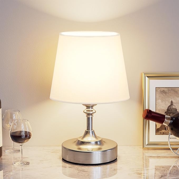 Kakanuo Mini Cordless Table Lamp Silver - 1 Pack 4000mAH Battery Operated Lamp for Decor, 3000K Stepless Dimming Touch Rechargeable Lamp for Bedroom, Dining Table, Counter, Living Room