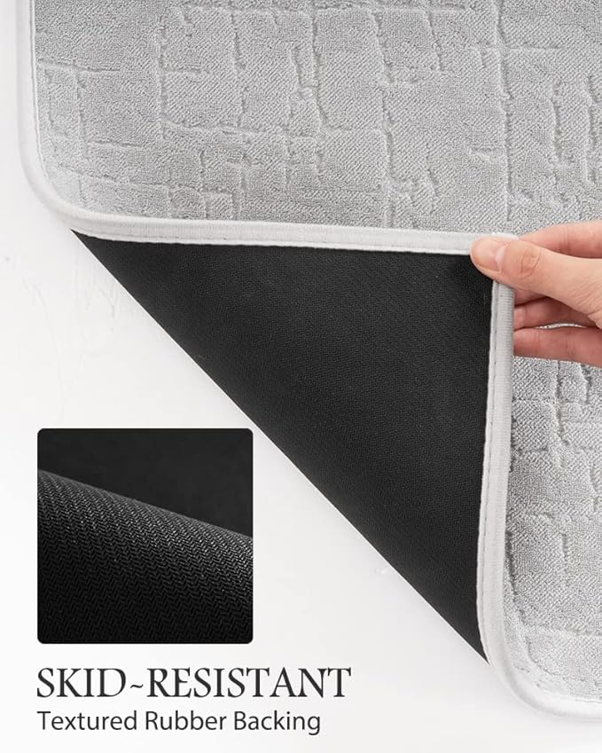 AMOAMI-Bath Mat-Absorbent Quick Dry Bathroom Floor Mats-Washable Rubber Backing Bath Mats for Bathroom Rugs Fit Under Door-Bath Rug for in Front of Sink Bathtub Shower Room, Grey 17''x24''