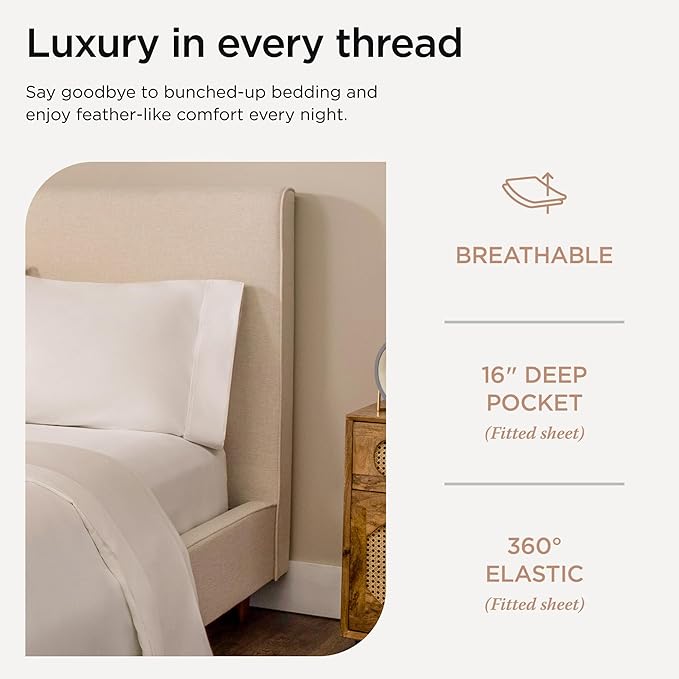 Threadmill Luxury 800 Thread Count King 100% Cotton Sheets - Hotel White Sateen Weave Bed-Sheets, Better Than Egyptian Cotton, 4 Pc Solid Soft Bed Set, Fits 16" Deep Pocket