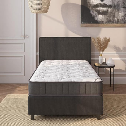 Ottomanson Twin 7.5" Hybrid Mattress - Rock Hard Feel - Made in USA - Foam Encased Bonnell Springs - Fiberglass-Free - Bed in a Box