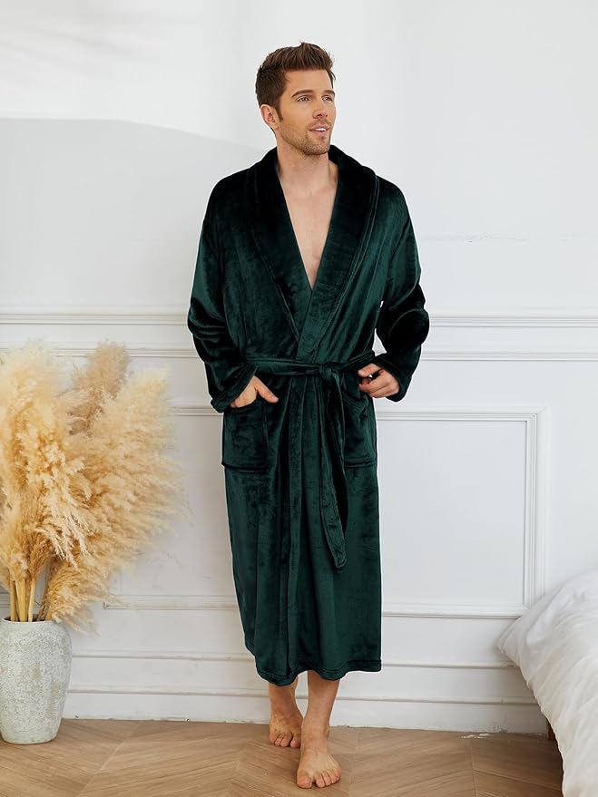 U2SKIIN Mens Fleece Robe Plush Collar Shawl Bathrobe