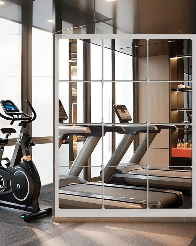 12" x 12" Glass Wall Mirror Tiles for Wall, Frameless Full Length Mirrors Wall Mounted for Home Gym Mirror Yoga Bedroom Dancing Studio Dressing Room (12PCS)