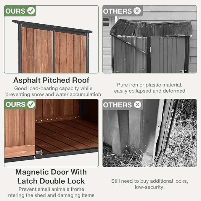 Outdoor Storage Shed with Floor - Waterproof Natural Fir Cabinet with Adjustable Shelves and Double Lock for Anti-Theft - Suitable for Storing Garden Tools, and Household Debris (Deep Brown)