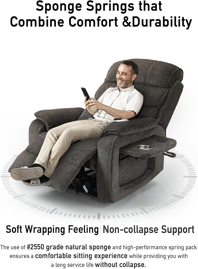 Large Power Lift Chairs Recliners for Elderly with Heated and Massage, Upgraded Dual Motor Lay Flat Recliners, 25in Extra Wide Seat, Folding Tablet, Side Pocket