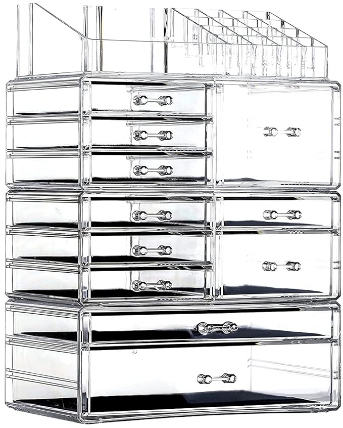 Cq acrylic Clear Makeup Storage Organizer Drawers Skin Care Large Cosmetic Display Cases Stackable Storage Box With 11 Drawers For Dresser 1 Pack