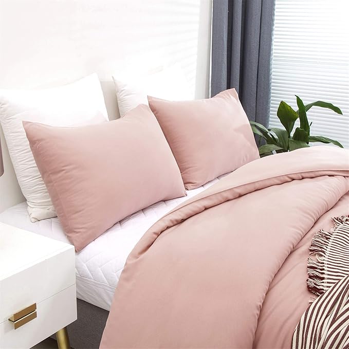 Cottonight Pink Comforter Set King Women Blush Pink Bedding Comforter Set Light Pink Solid Color Dusty Rose Quilts Blanket Breathable Soft Comforter Set