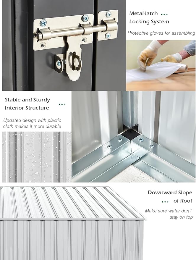 AECOJOY Shed Outdoor Lean to Storage Shed, 4.2' x 7' Small Metal Wall Side Door Sheds & Outdoor Storage, Outdoor Storage Cabinet for Garden, Backyard and Outdoor Use in White