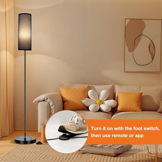 FRIDEKO HOME Black Floor Lamps for Bedroom, Dimmable Colors Temperature & Brightness, Modern Floor Lamps for Living Room, Tall Standing Lamps for Home Decor, Corner Lamp, 9W RGB LED Bulb, Foot Switch