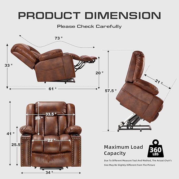 Small Power Lift Chairs Recliners for Petite Elderly, 3 Position Lift Recliner Chair for Small Space, Heating and Massage, USB-A USB-C, Cup Holder, Side Pocket Brown