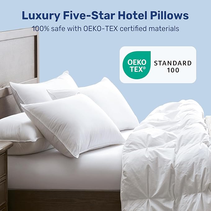 UNIKOME Ultra Soft King Size Pillows Set of 2 - Hotel Collection Luxury 100% Cotton Cover Down Alternative Bed Pillow, Fluffy Pillows for Back, Stomach or Side Sleepers