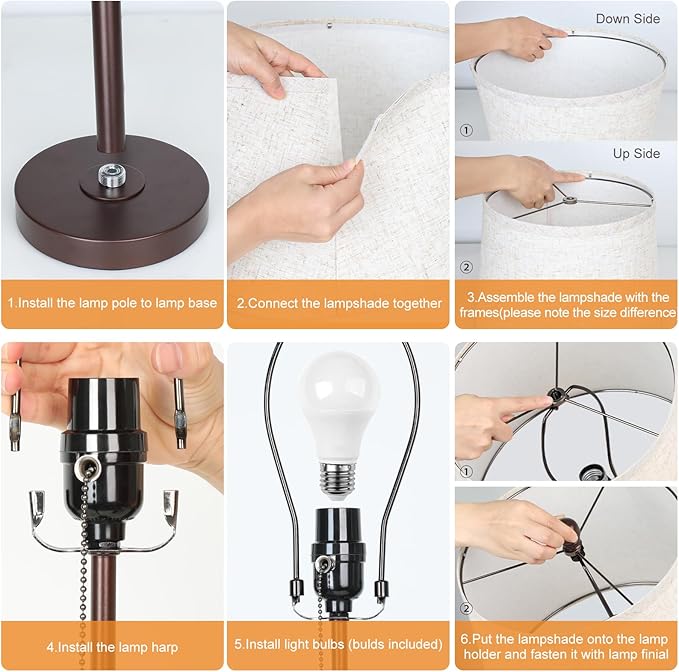 Table Lamps Set of 2, 22" to 30"Adjustable Height Bedside Lamps for Living Room 3 Color Temperatures Tall Nightstand Lamps Modern Brown Table Lamp for Bedroom Office End Table (Bulbs Included)