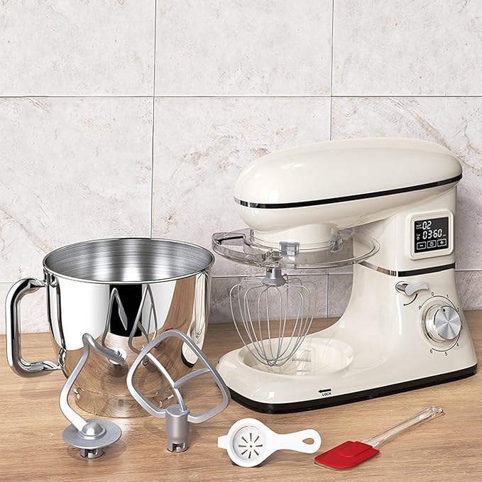 Stand Mixer, 6.5QT Electric Kitchen Mixer, 6+P Speed Adjustable Tilt-Head Food Mixer with Dough Hook, Egg Whisk & Beater (White)