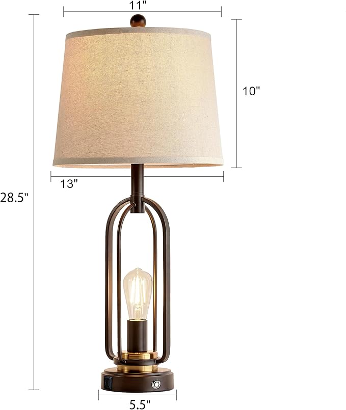 Farmhouse Table Lamps for Living Room Set of 2, 28.5" Tall Rustic Table Lamps with USB Ports, 3-Way Dimmable Vintage Bedside Lamps for Bedroom Nightstand, Bulbs
