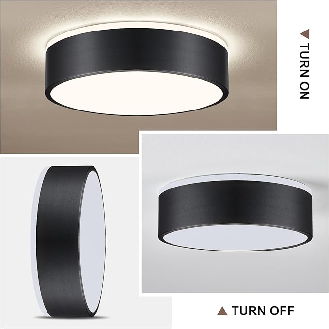 Dimmable Black LED Flush Mount Ceiling Lights, Modern 5CCT 2700K-6000K Close to Ceiling Light, Simple Round Kitchen Lighting Fixtures for Bedroom Hallway Entryway Laundry Room, 11.8 Inch