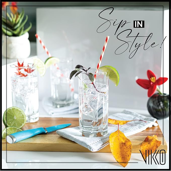 Vikko Drinking Glasses, 12 Oz Drinking Glasses Set of 12, Crystal Clear Glass Cups for Water or Juice, Highball Glass Tumbler & Water Glasses for Drinking…