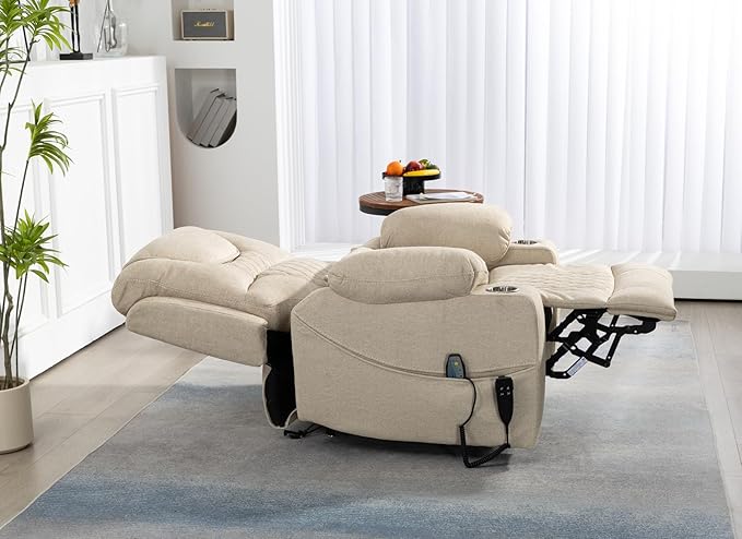 180 Degrees Lay Flat Lift Recliner Chair with Heat and Massage, Dual Motor Infinite Position Electric Power Lift Recliners for Elderly, Big Man Up to 400 LBS, Seniors, White