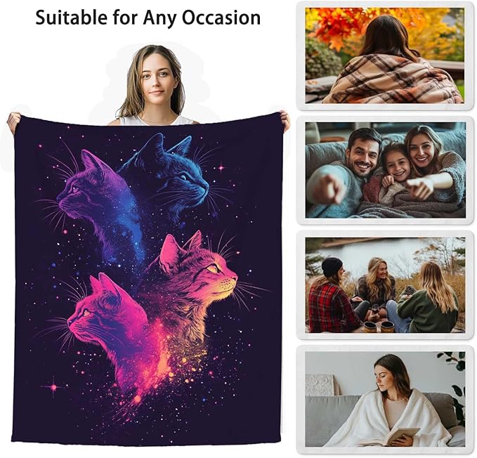 Cat Throw Blanket for Women and Men, Gifts for Girls and Cat Lovers，Cute Soft Cozy Lightweight Fleece for Home Decor, 50x60 Inches
