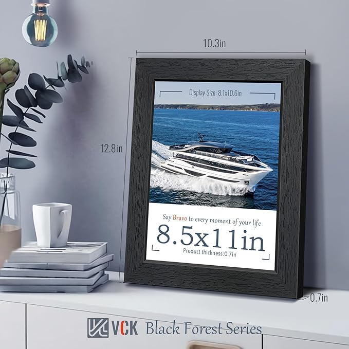 VCK 8.5x11 Certificate Frame, Black Wood 8 1/2 x 11 Picture Diploma Document Frames for Wall and Tabletop, 1 Pack