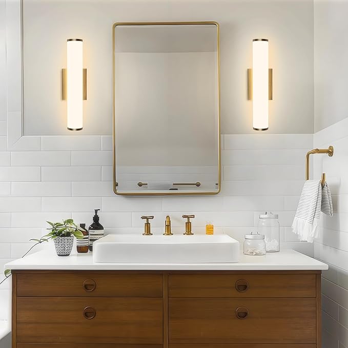 Kalium 16in Modern Wall Sconces, Dimmable Bathroom Vanity Lights, 3000K Warm White LED Indoor Sconces Lighting for Bathroom, Stairs, Living Room, Bedroom. Hardwired.