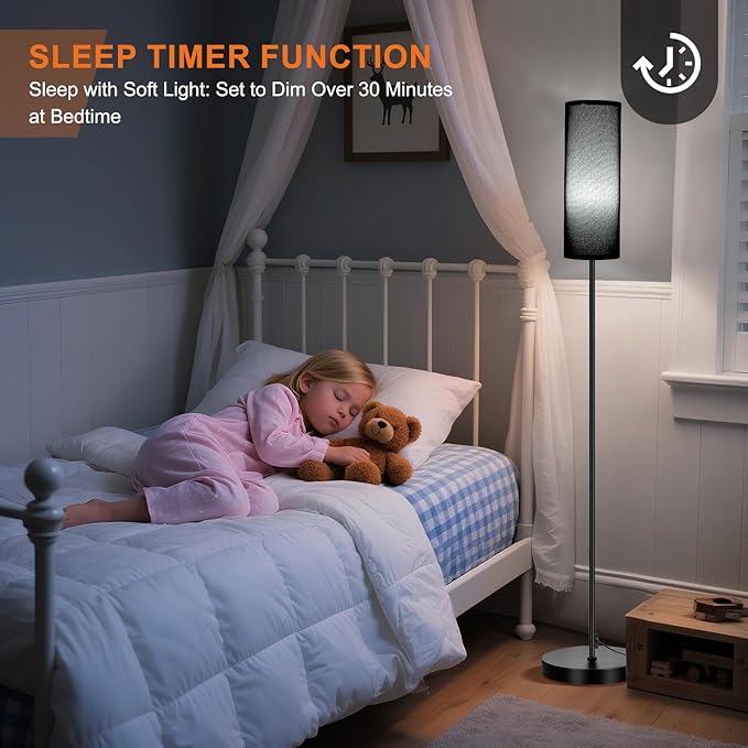 FRIDEKO HOME Black Floor Lamps for Bedroom, Dimmable Colors Temperature & Brightness, Modern Floor Lamps for Living Room, Tall Standing Lamps for Home Decor, Corner Lamp, 9W RGB LED Bulb, Foot Switch