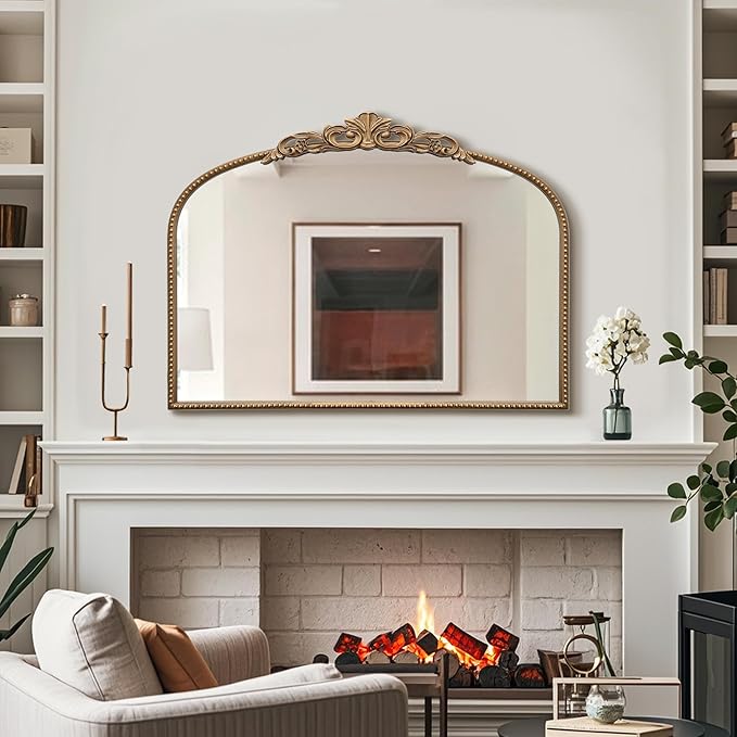 Micasso Gold Vintage Wall Mirror: 24"x 32" French Baroque Antique Arched Wall Mounted Mirror - Traditional Ornate Decorative Entryway Mirror for Home Decor/Entryway/Fireplace/Living Room/Hallway