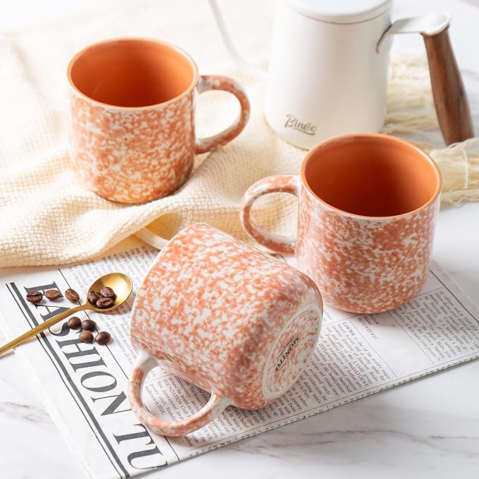 MONITO 12 OZ Coffee Mugs Set of 4, Ceramic Coffee Mugs,Modern Coffee Mugs Set with handle for Tea/Latte/Cappuccino/Milk/Cocoa. (Orange, 4 Count（Pack of 1)