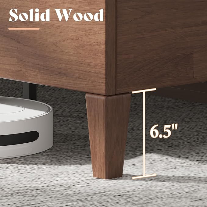 AMERLIFE Queen Size Solid Wood Bed Frame with Tall Tufted Headboard, Mid-Century Style, No Box Spring Required, Easy Assembly, Walnut