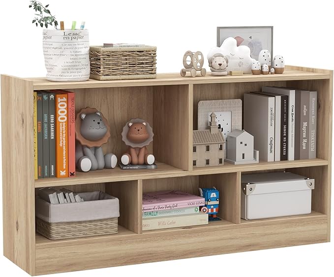 Toy Storage Organizer, 2-Tier Kids Bookshelf, 5 Cube Kids' Bookcases, Cabinets & Shelves, Wooden Toy Organizers, Small Book Shelf for Bedroom, Playroom, Classroom, Nursery (Natural)