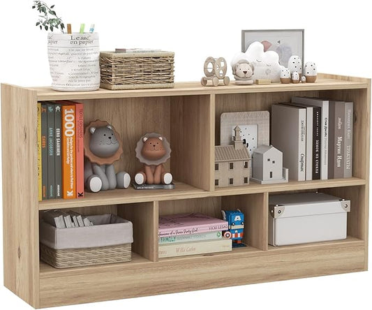 Toy Storage Organizer, 2-Tier Kids Bookshelf, 5 Cube Kids' Bookcases, Cabinets & Shelves, Wooden Toy Organizers, Small Book Shelf for Bedroom, Playroom, Classroom, Nursery (Natural)