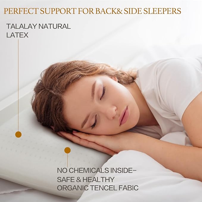 100% Talalay Latex Pillow, Luxury Standard Sleeping Bed Pillow for Side, Back, and Stomach Sleepers, Extra Soft Natural Latex Foam Pillow, Removable Breathable Cotton Cover (Medium, Standard)