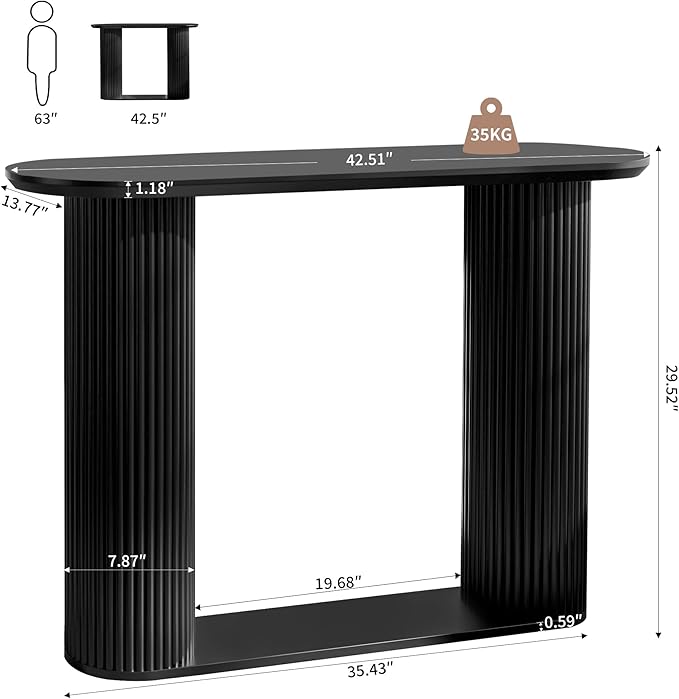 Fluted Console Table, Farmhouse Entryway Table with Storage and Fluted Wood Legs, Narrow Sofa Table Small Long Entry Table for Entrance, Hallway, Living Room (Black)