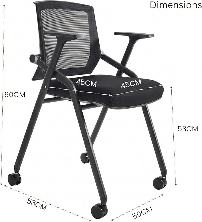40 Pack Stackable Conference Room Chairs with Paddle Folding Office Chair Foldable Desk Chair Mesh Back and Arms for Conference Meeting Guest Reception Home Office Training Room Chair Black