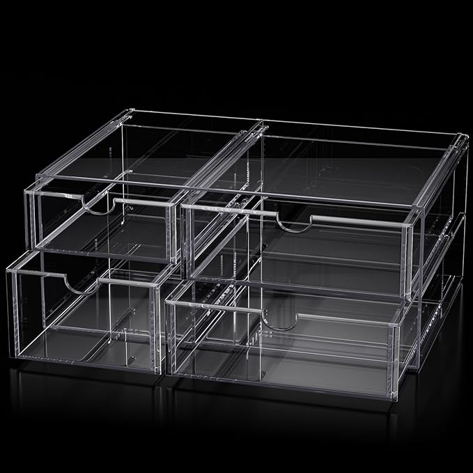 Noverlife Acrylic Hair Accessories Organizer with 4 Drawers, Clear Storage Drawers for Organizing Hair Ties/Jewelry/Sunglass, Stylish Make up Organizer Display & Office Bathroom Desktop Storage Case