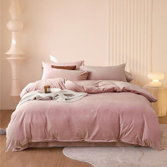 Luxlovery Pink Velvet Comforter Set Cal King Blush Pink Fluffy Bedding Comforter Set California King Light Pink Solid Color Sherpa Micromink Blanket Quilts 3 Piece Dusty Pink Bedding Comforter Set