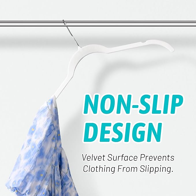 Premium Velvet Shirt Hangers 30 Pack, Non-Slip 360° Swivel Hook Slim Felt Hanger, Space Saving Flocked Hangers for Tank Tops, Blouses, Strappy Dresses(White)